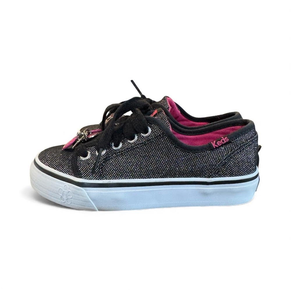 Keds Double Dutch Black Sparkle Heart Charm Sneakers - Girls Sz 11 - Picture 3 of 6